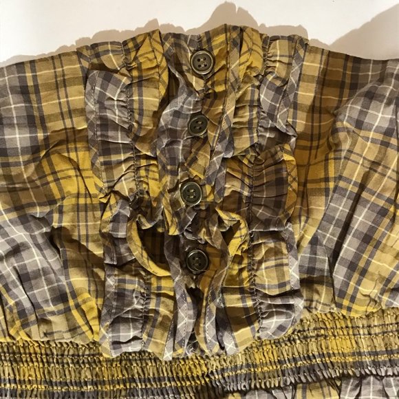 Anthropologie Maeve Mustard Plaid Strapless Dress Size Medium - Picture 2 of 6